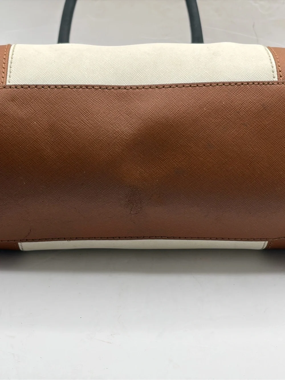 Michael Kors Sutton Large Center Strip Satchel Bag Color Block White Brown Black